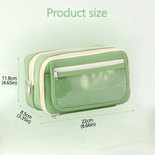 Image of Zibuyu Large Capacity Student Pencil Pouch for Girls & Boys, Fashion 9-Layer Pencil Case Bag, Zip-up Pencil Organizer, Multipurpose Pouch for Stationery Items, Makeup, Accessories, Green