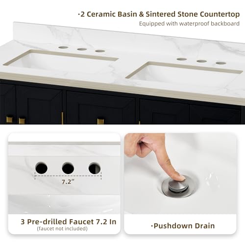 image for DWVO 47 Inch Bathroom Vanity with Double Sink, Retro Bathroom Storage 