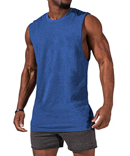 Ziwoch Men's Sleeveless Tank Tops Crewneck Solid Loose Fit Shirt Navy Blue #TOP1
