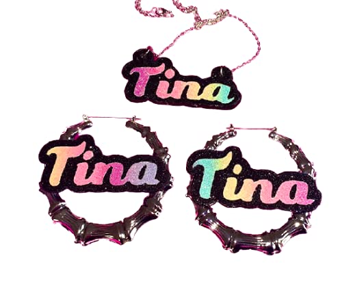 Kids Bamboo Earring Door Knocker Name Necklace Set Matching Necklace Set Gifts for her Birthday gifts Fashion Accessories Name Necklaces