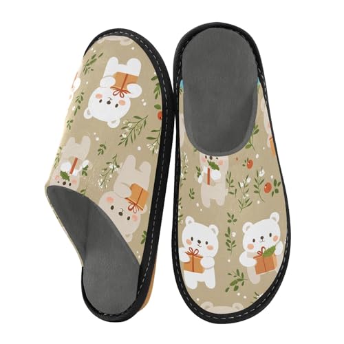 Bear Present with Flower Fuzzy Slippers Soft Home Bedroom Slippers for Women Men House Shoes2