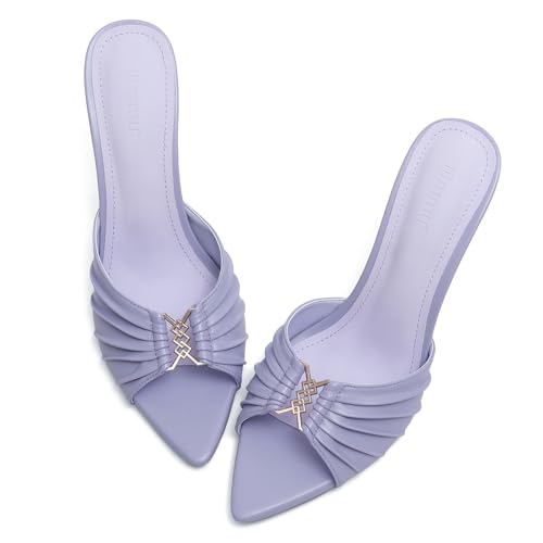 Image of iiimmu 3.5 IN Stiletto Mules High Heels with Pointed Peep Toe Heeled Sandals Faux Leather