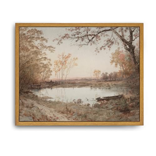Roslynity Framed Canvas Wall Art Vintage Print Paintings Autumn Pond