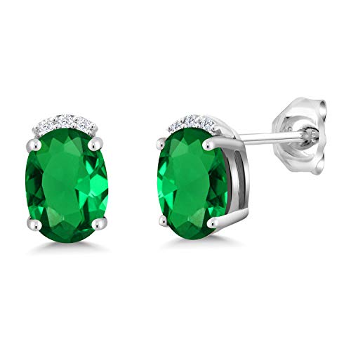 Gem Stone King 925 Sterling Silver Green Simulated Emerald and Lab Grown Diamond Earrings For Women (1.26 Ct)