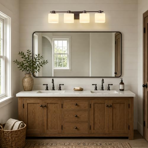 Image of 32 Inch Oil Rubbed Bronze Vanity Light for Bathroom Light Fixtures Over Mirror 3 Light Bathroom Vanity Light Vintage Rustic Farmhouse Lighting Bulb lamp Modern Above Sink wall Sconce