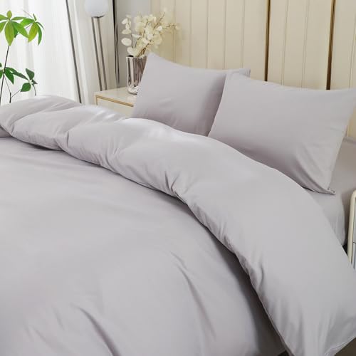 DECODEKO Juego Funda Nórdica 4 Piezas para Cama 135 - Funda Nordica 220x220cm, Bajera 135x200cm, 2 Fundas Almohada 50x75cm, Color Gris Claro, Microfibra Suave Transpirable