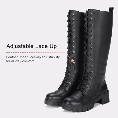 Image of Vepose Women's 953 Knee High Combat Boots Chunky Platform Heel, Lace Up Gothic Punk Work Boots for Dresses and Jeans