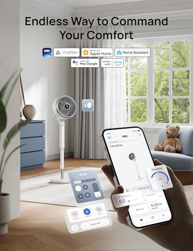 Image of DREO Smart Fan for Bedroom, standing 150 +100 Omni-Directional Oscillating Fans, 120ft CirculAir Quiet Fan with DC Motor, 12 Speeds, 6 Modes, 20dB,Remote Control, 8H Timer