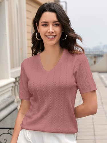Image of DAIMIDY Women's Short Sleeve Sweaters Lightweight Summer Sweater Casual Knit Pullover Tops