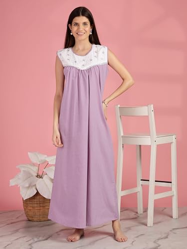 Image of 9shines Label Cotton Sleeveless Nighty | All Over Print Maxi Night wear for Women | Full Length Night Gown Night Dress for Women Stylish (Cotton Sleeveless 25)