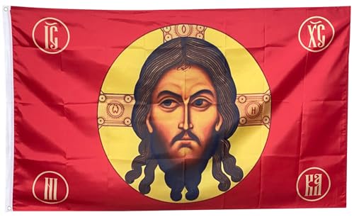 Fyon Flagge von Jesus Christus, russischer Kaiserlicher Gonfalon, UV-beständig, doppelt bedruckt und genäht, 150D Polyester, 90 x 150 cm Banner