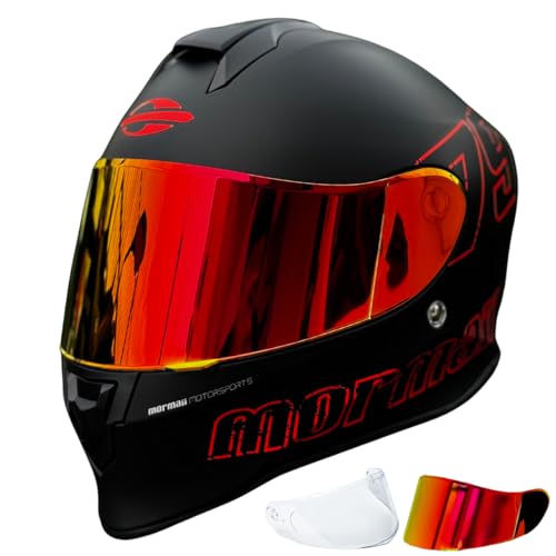 Capacete Moto Preto Fosco 1979 Mormaii Original M1 Fechado Proteção Com Viseira Anti-Risco Original Inmetro Masculino Feminino Viseira Transparente + Vermelha (58)