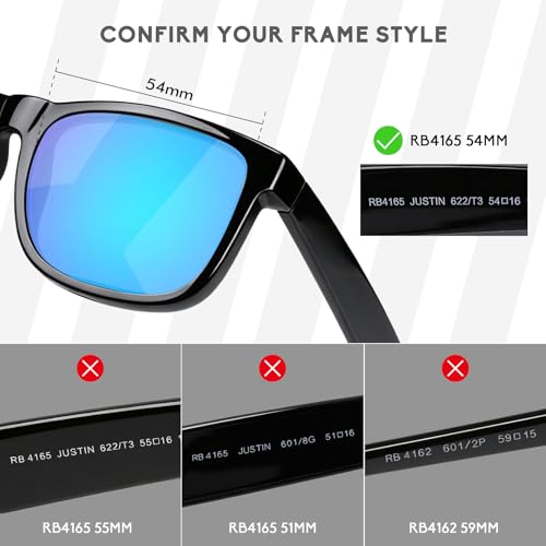 Image of 5 Pairs Polarized Replacement Lenses for Ray-Ban Justin RB4165 54mm Sunglasses, Anti-Scratch and Impact Resistant