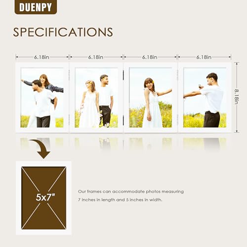 Image of DUENPY 4 Folding 5x7 Accordion Wood Frame Plexiglass White | Constructed With Engineered Wood And Plexiglass, Elegant Ornament For Desktop Photo Display