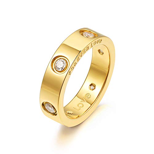 Nireus Promise Love Rings for Women, 18K Gold Plated Engagement Wedding Bands, Gift for Her, 5mm (Gold, 6)