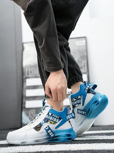 Mesh PU Stylish High Top Air Cushion Sneakers + for Outdoor Walking Travel Gym Casual Sports + Shock Absorbing Non Slip Sole Unisex Streetwear Comfort Fit4