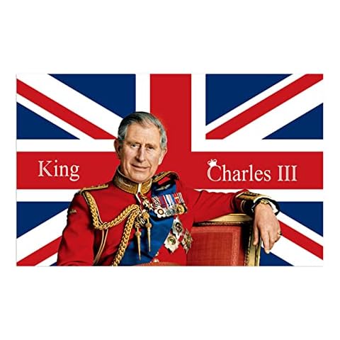 Union Jack King Charles III Flag Our New King to Be, 5×3 Ft British Hanging Flags England Commemorative Decorations for Garden Yard Front Door (King Charles III) Cover