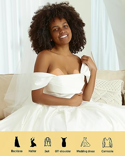 Niidor Sticky Bra Strapless Invisible Silicone Adhesive Bra For Women Backless Dress With Nipple Cover Water Drop Shape Nude #TOP7