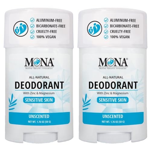 Image of MONA BRANDS All Natural Deodorant For Women & Men | For Sensitive Skin | No Aluminum or Baking Soda | (2-Pack UNSCENTED 1.76 Oz each)