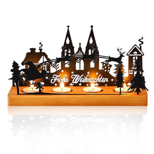 Kerzenhalter Adventskranz, Adventskranz Teelichthalter Metall mit Holz...