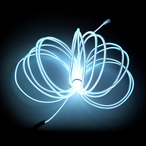 Image of MaxLax EL Wire White, 2M Portable Battery Pack Neon Light Strip 360 Cuttable Glowing Rope Lights for Parties, Halloween, DIY Decoration
