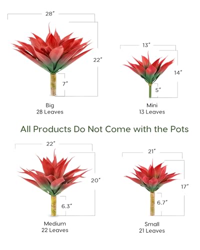 Image of Velener Fall Fake Agave Artificial Plant, Red Fake Succulent Plant for Room Decor, Unpotted Faux Agave Stems Plant for Outdoor /Indoor Decor, 28 inches, Set of 2
