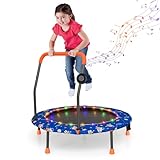 GYMAX Trampoline for Kids, 36" Toddler Trampoline with Lights n Music, Removable Blue Tooth Speaker, Safety Handle, Easy Assembly Mini Trampoline for Indoor/Outdoor, Gift for Boys Girls (Astronaut)