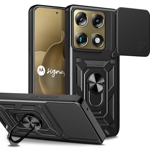 Image of AESTMO Tough Armor Motorola Moto Signature 5G Bumper Back Case Cover | Ring Holder & Sliding Camera Shield Cover | 360 Degree Protection Back Case Cover for Motorola Moto Signature 5G (Black)