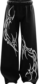 Men's Loose Fit Track Pant, Black with White Tribal Print, Elastic Waist, for Gym, Street Style & Casual Wear Price In India