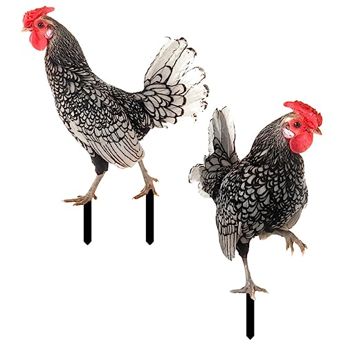 Healeved 2Pcs Easter Chicken Yard Art Rooster Animals Silhouette Statue Decor Lifelike Ornaments Hen Yard Decorative Pathway Floor Decoration Garden Lawn Outdoor Decoration #TOP4