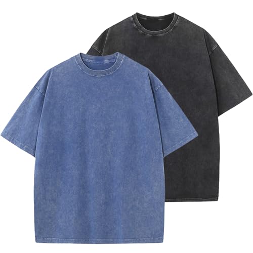 Image of Men's Oversized Cotton T-Shirts Loose Fit Vintage Washed Tee Unisex Short Sleeve Casual Shirts Tops
