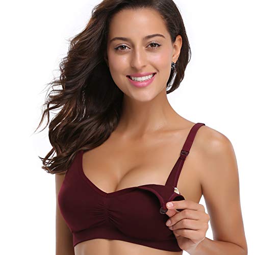 Gxxge 4Pack Womens Deep-V Seamless Sleep Nursing Bra For Breastfeeding Clip Down Maternity Bras Black Beige Green Red X-Large #TOP1