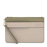 TOUS Bolso de Mano Clutch Audree Saffiano Topo/Verde Oliva – Ref. 2002360943 | Mujer | 17,5 x 26 x 3 cm