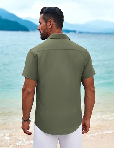 Image of COOFANDY Mens Cuban Guayabera Shirt Short Sleeve Button Down Shirts Summer Beach Vacation Shirts
