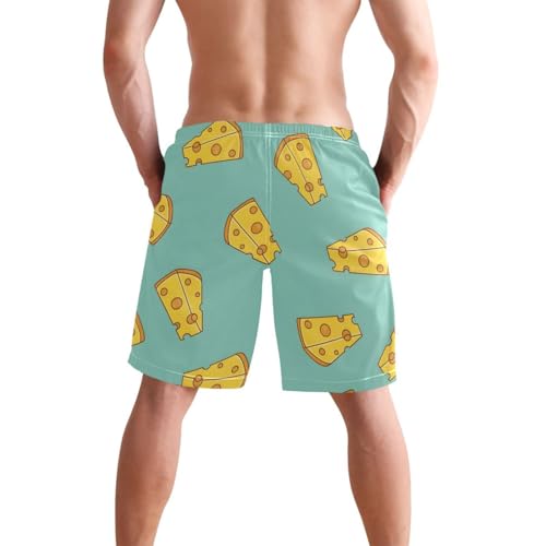 Men's Swim Trunks Quick Dry Swimming Shorts with Pocket Cheese Slices on Light Blue Swimsuit Trunks2