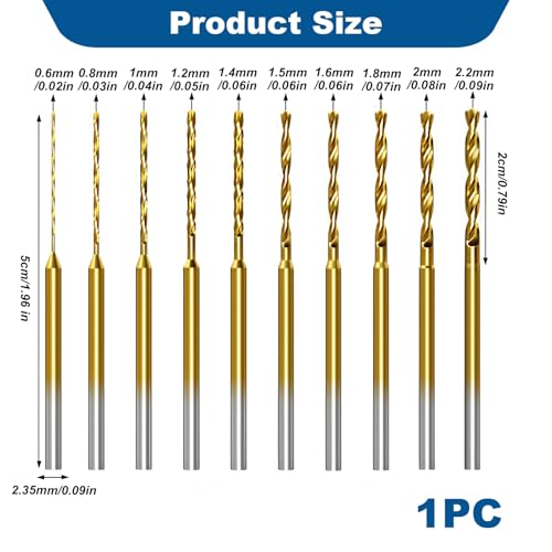 10Pcs HSS Mini Micro Drill Bit Set, 2.35mm Shank Burr Precision Small Twist Drill Bit Set, 0.6mm-2.2mm Micro Engraving Drill Bits for Jewelry DIY Resin Amber Walnut Circuit Board Wood Beeswax Leather 2 10Pcs HSS Mini Micro Drill Bit Set, 2.35mm Shank Burr Precision Small Twist Drill Bit Set, 0.6mm-2.2mm Micro Engraving Drill Bits for Jewelry DIY Resin Amber Walnut Circuit Board Wood Beeswax Leather - Image 2