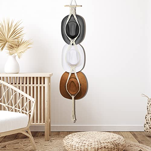 Yulejo Macrame Hat Hangers Boho Hat Rack for Wall Western Cowboy Hanging Organizer for Door Wall Room Bedroom - Image 7