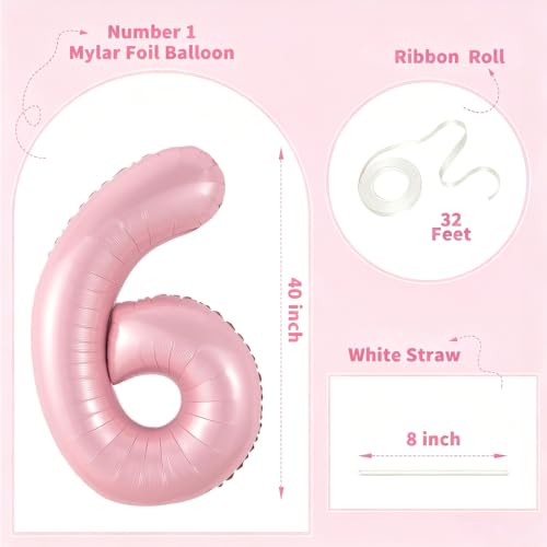 Image of Number Balloons Pink Party Balloon - Giant Number 6 Balloon, 40 Inch Large Balloon, Birthday Decorations for Women, Birthday Balloon for Anniversary Baby Shower Princess Party Decorations