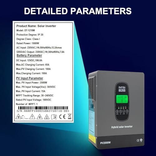 Front and side view of DATOUBOSS DT-1218M inverter with LCD and LED indicators
