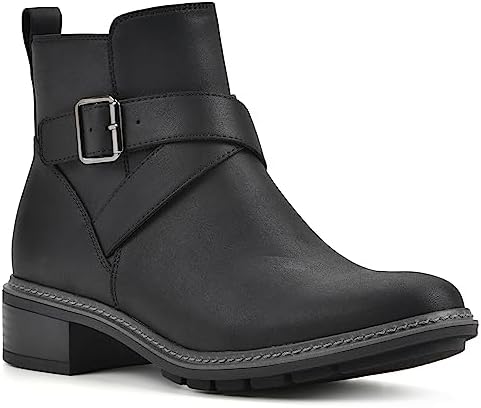 CLIFFS BY WHITE MOUNTAIN Women's Shoes Elie Stacked Heel Ankle Bootie, Black/Fabric, 8 M | Image 3