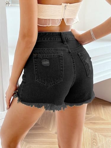 Image of Aahwan Dark Blue Solid Simple Daily Distressed Denim Shorts for Women's &Girl's