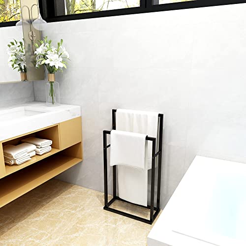 HAHRIR 2-Tier Metal Towel Rack Modern Freestanding Black Towel Rack, Bathroom Metal Storage Towel Rack, Black - Thumbnail 5