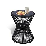 SUNNYPARK Outdoor Side Table 20'' H Small End Tables Woven Rope Weather Resistant with Glass Top Round Coffee...