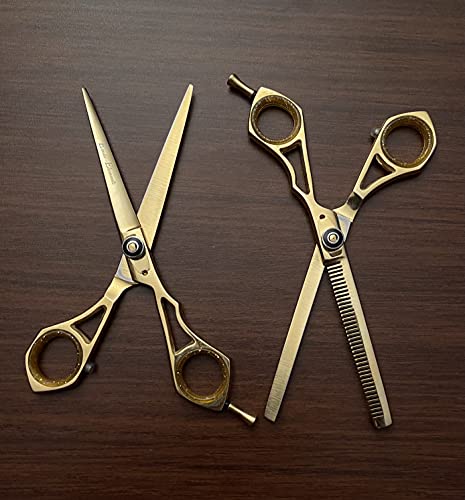 Gold and Black Premium Barber Salon Home Haircutting Thinning Shears Hair Cutting Scissors Unisex Stainless Steel