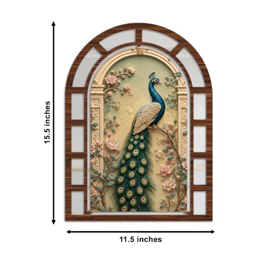 Image of Artvibe Traditional Peacock & Floral Mosque Theme Wall Hanging Decor | Jharokha Mirror Wall Hanging for Living Room, Hall, Bedroom, Dining Room & Office | Gift For Mom & Sister (WHJ 12005N), Set of 2