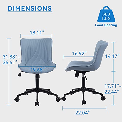Image of YOUNIKE Office Chair, Adjustable Swivel Armless Desk Chair with Wheels, Aesthetic Home Office Computer Task Chairs, Modern Faux Leather Upholstered Vanity Chair with Back, Blue