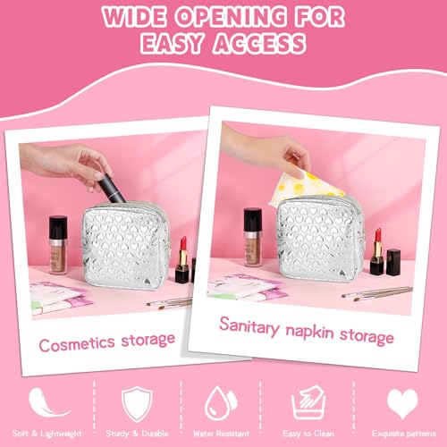 Image of Likesing 5.1 inch Mini Makeup Bag for Purse, Leather Small Makeup Pouch Travel Cosmetic Make up Bags for Women Girls, Cute Preppy Mini Toiletry Bag Coin Pouch Period Bag(3D Love Silver)