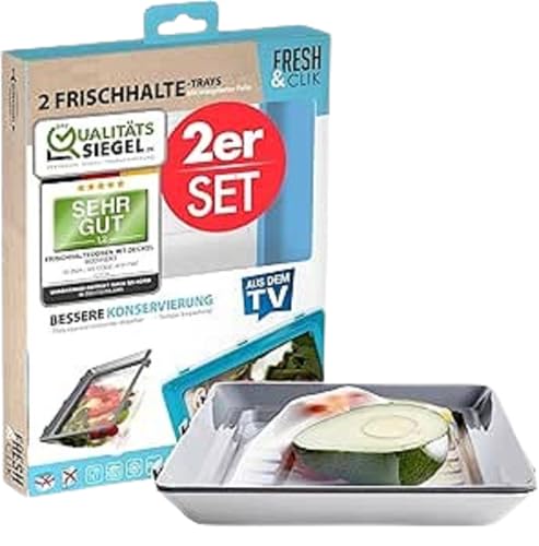 Durandal Boite a lunch Boite a lunch box Fresh & Clik I Lot de 2 plateaux de conservation alternative à film plastique alimentaire I Film alimentaire...