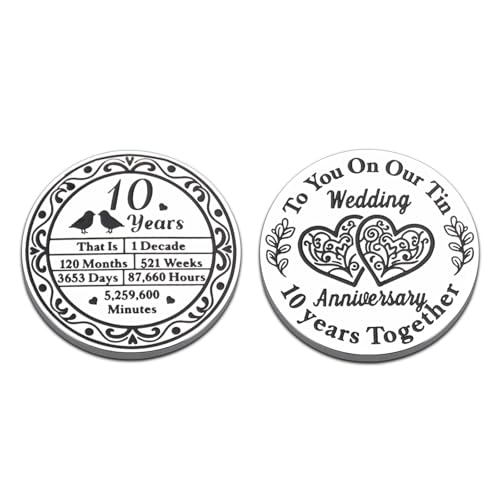 10 Year Anniversary Tin Gifts for Him Her, 10th Anniversary Wedding Gifts for Husband Wife Women Men Couple, Boo Basket Stuffer, I Love You Present for Birthday Christmas Valentine's Day