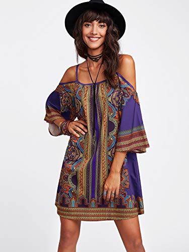 Image of Milumia Women's Vintage Print Kimono Sleeve Geometric Tunic Boho Dress